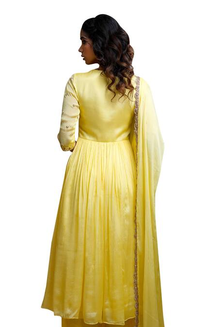 Buy Ahi Clothing Yellow Chiffon Metallic Thread, Embroidery, Mirrors Hand Anarkali Palazzo Set Online at Aza Fashions Buy_Ahi Clothing_Yellow Chiffon Metallic Thread, Embroidery, Mirrors Hand Anarkali Palazzo Set _Online_at_Aza_Fashions