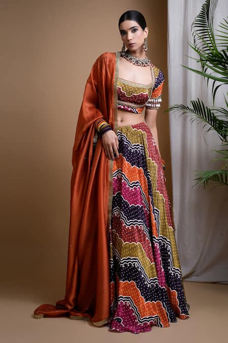 Ahi Clothing Multi Color Lehenga And Blouse Heavy Crepe Digital Print Bandhani Scoop Set 