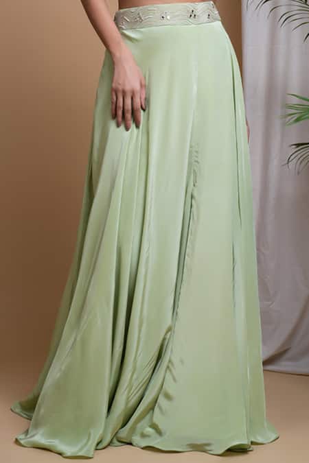 Ahi Clothing_Green Crepe Embroidery, Mirrors, Zari, Tassels Halter Skirt With Hand Blouse _Online_at_Aza_Fashions