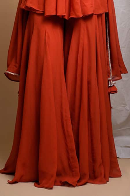 Shop_Ahi Clothing_Orange Georgette Gota Patti, Mirrors, Hand Embroidered Peplum Kurta Palazzo Set _Online_at_Aza_Fashions