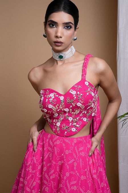 Buy Ahi Clothing Pink Georgette Embroidery, Sequins, Floral Digital Print Lehenga With Bustier Online at Aza Fashions Buy_Ahi Clothing_Pink Georgette Embroidery, Sequins, Floral Digital Print Lehenga With Bustier _Online_at_Aza_Fashions