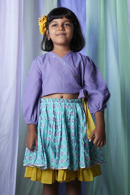 Love The World Today_Blue Cotton Handblock Print Geometric Mosaic Magic Skirt With Wrap Top _Online_at_Aza_Fashions