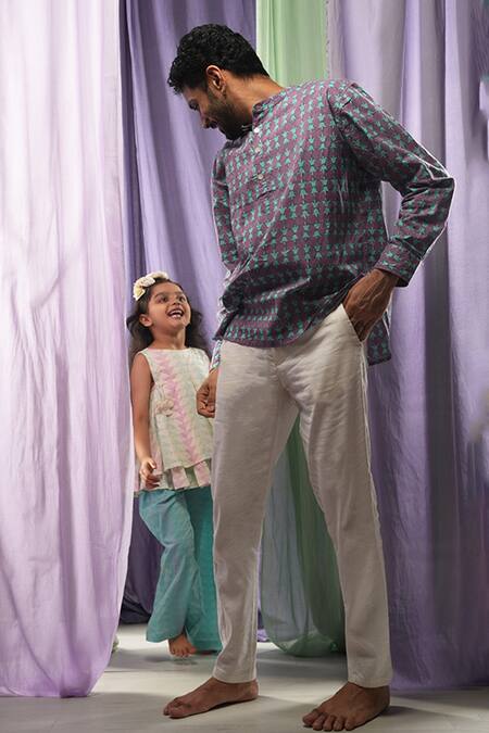 Buy_Love The World Today_Blue Cotton Handblock Print Pitter Patter Layered Peplum Top With Pant_Online_at_Aza_Fashions