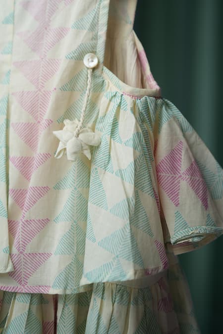 Love The World Today_Blue Cotton Handblock Print Pitter Patter Layered Peplum Top With Pant_at_Aza_Fashions