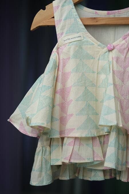 Buy_Love The World Today_Blue Cotton Handblock Print Pitter Patter Layered Peplum Top With Pant