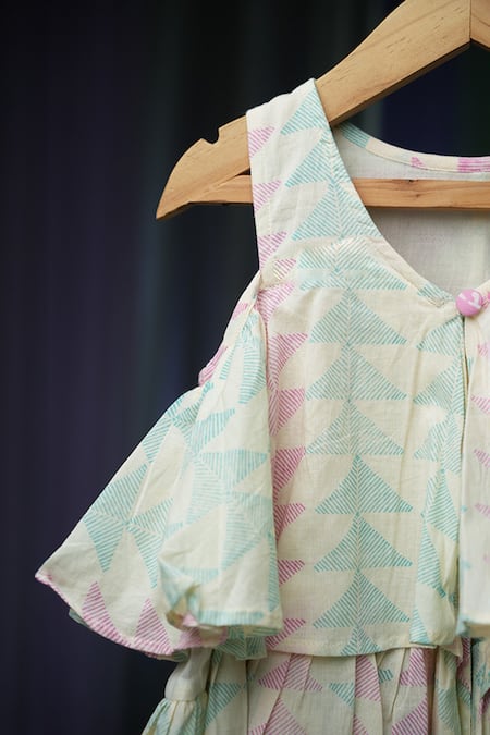 Shop_Love The World Today_Blue Cotton Handblock Print Pitter Patter Layered Peplum Top With Pant