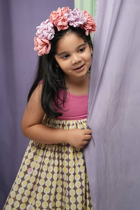 Buy_Love The World Today_Yellow Cotton Handblock Print Flower Monstera Grove High-low Dress 