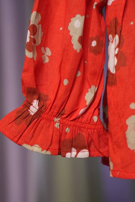 Buy Love The World Today Red Cotton Handblock Print Poppy Patch Top With Skirt Buy_Love The World Today_Red Cotton Handblock Print Poppy Patch Top With Skirt