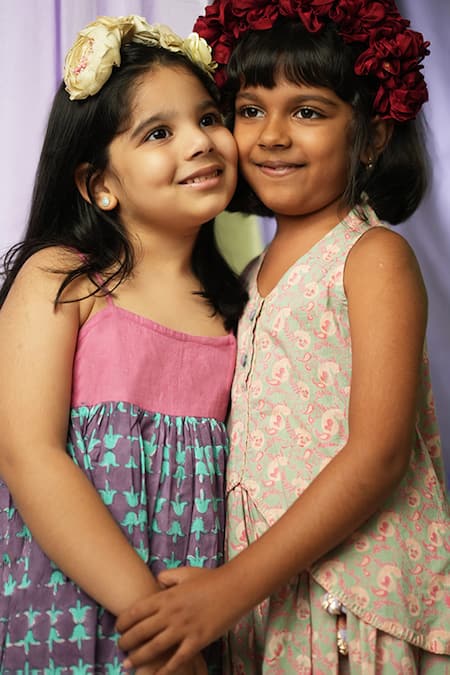 Buy_Love The World Today_Purple Cotton Handblock Print Tulip Of Strappy Layered Dress_Online_at_Aza_Fashions