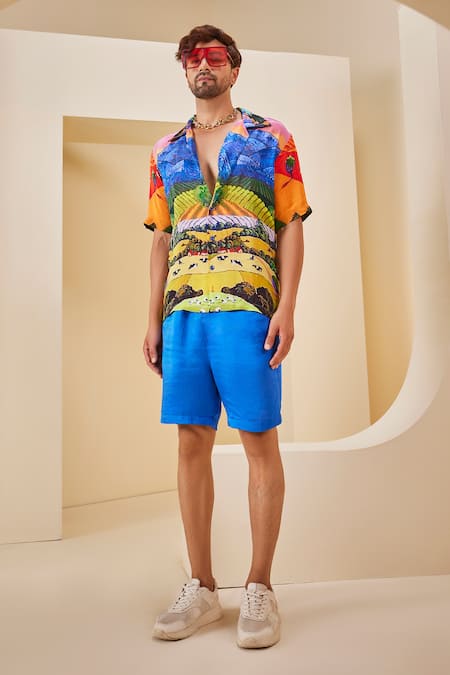 The Royaleum Tropical Landscape Print Shirt With Shorts 