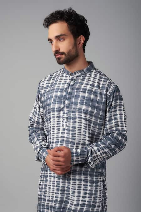 Buy_Spring Break_Blue Cotton Tie Dye Print Kurta With Pant _Online_at_Aza_Fashions