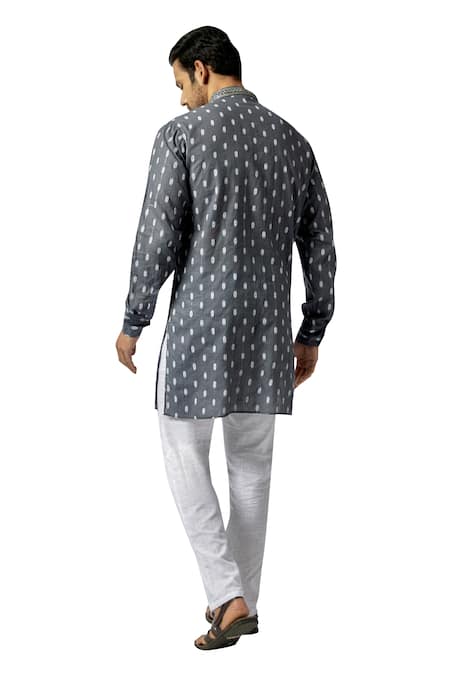 Buy_Spring Break_Gray Cotton Mirrors Grey Ikat Print Kurta Set For Kids_Online_at_Aza_Fashions