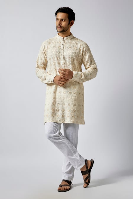 SPRING BREAK Ivory Kurta Dupion Silk Embroidery Chikankari With Pant 