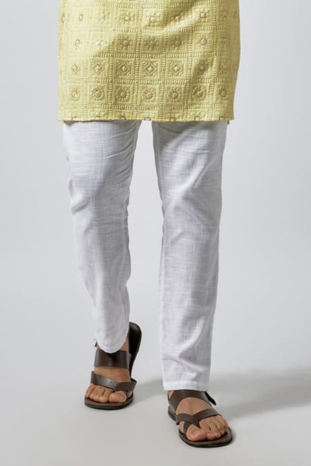 Spring Break Yellow Silk, Cotton Embroidery Chikankari Straight Kurta With Pant Online at Aza Fashions Spring Break_Yellow Silk, Cotton Embroidery Chikankari Straight Kurta With Pant _Online_at_Aza_Fashions