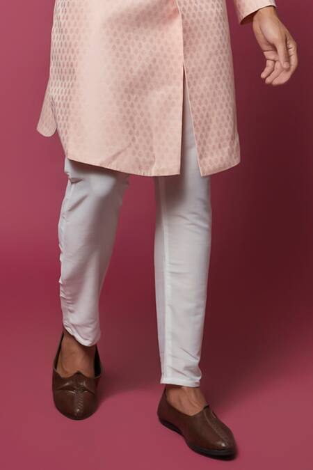 Spring Break_Pink Silk, Cotton Floral Jacquard Sherwani With Pant _Online_at_Aza_Fashions