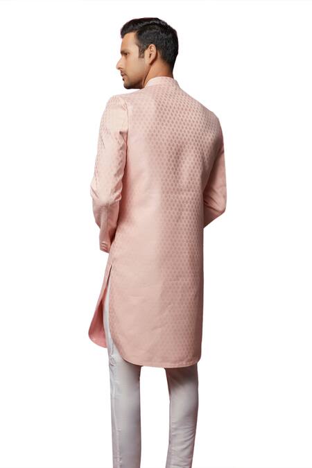 Shop_Spring Break_Pink Silk, Cotton Floral Jacquard Sherwani With Pant _Online_at_Aza_Fashions