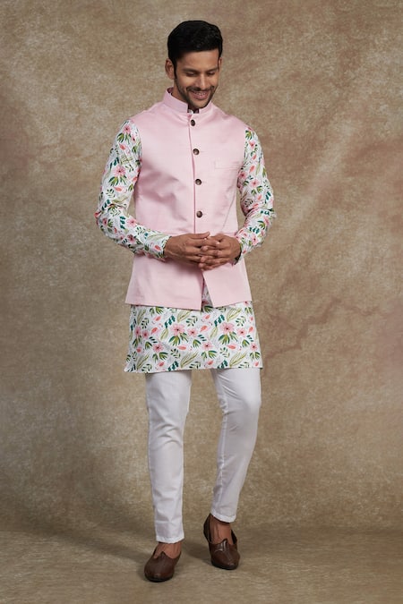 Spring Break Cotton Floral Print Kurta & Bundi Set 