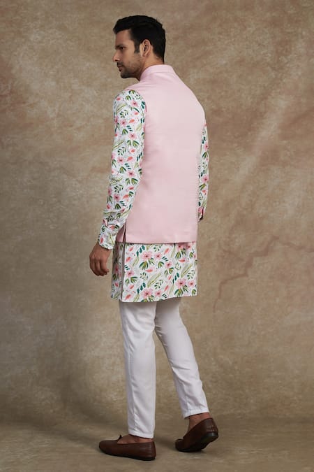Spring Break Floral Print Kurta & Bundi Set 