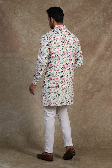Spring Break Flamingo Floral Print Bundi Kurta Set 