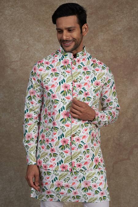 Buy Spring Break Pink Cotton Embroidery Flamingo Print Bundi And Kurta Set For Kids Online at Aza Fashions Buy_Spring Break_Pink Cotton Embroidery Flamingo Print Bundi And Kurta Set For Kids_Online_at_Aza_Fashions