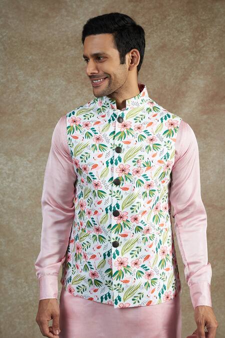 Buy Spring Break Pink Cotton, Silk Floral Print Bundi And Kurta Set Online at Aza Fashions Buy_Spring Break_Pink Cotton, Silk Floral Print Bundi And Kurta Set _Online_at_Aza_Fashions