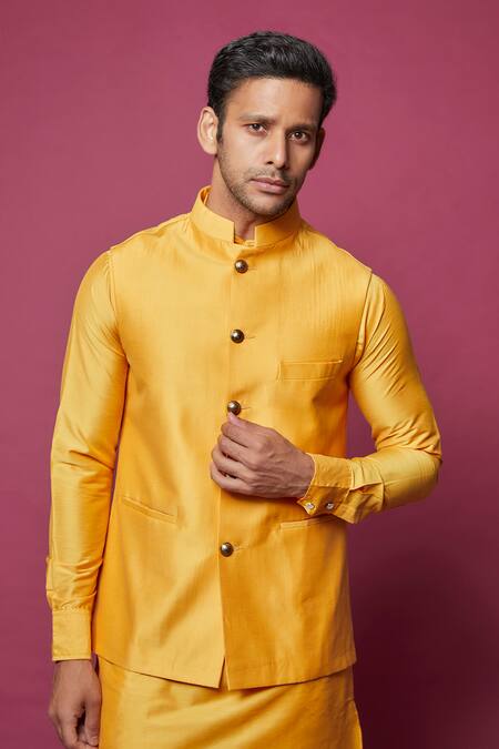 Buy Spring Break Yellow Cotton, Silk Solid Bundi And Kurta Set Online at Aza Fashions Buy_Spring Break_Yellow Cotton, Silk Solid Bundi And Kurta Set _Online_at_Aza_Fashions