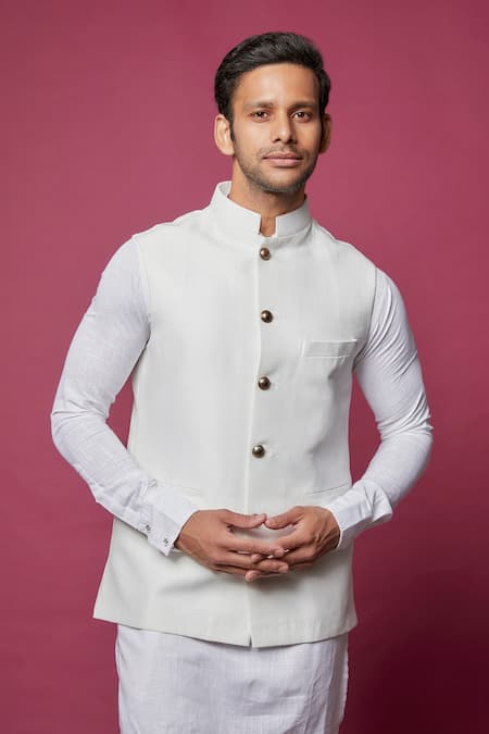 Buy Spring Break White Cotton, Silk Classic Bundi Set Online at Aza Fashions Buy_Spring Break_White Cotton, Silk Classic Bundi Set _Online_at_Aza_Fashions