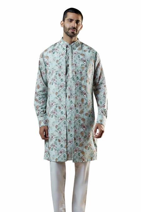 Buy Spring Break Blue Rayon, Cotton Embroidery Floral Print Jacket And Kurta Set Online at Aza Fashions Buy_Spring Break_Blue Rayon, Cotton Embroidery Floral Print Jacket And Kurta Set_Online_at_Aza_Fashions