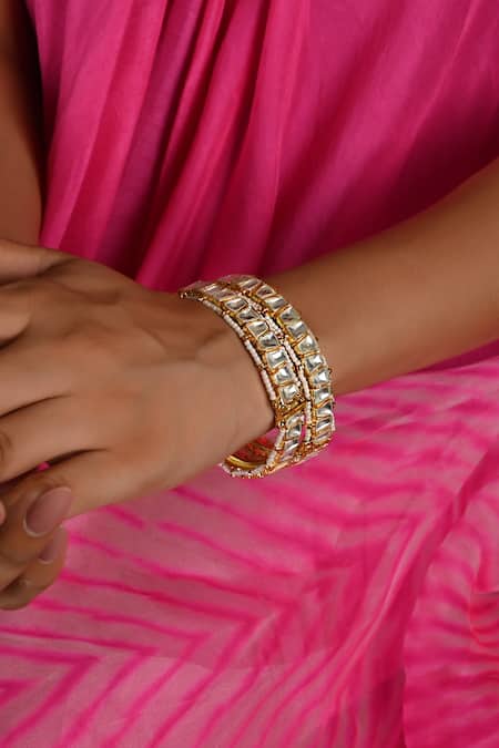 Namasya Geometric Placed Kundan Bangles - Set of 2 