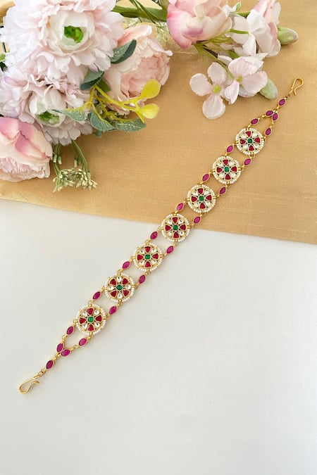 Shop Namasya Green Stone Embellished Sheeshphool at Aza Fashions Shop_Namasya_Green Stone Embellished Sheeshphool _at_Aza_Fashions