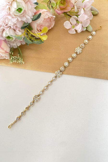 Shop Namasya White Mother Of Pearl Embellished Sheeshphool at Aza Fashions Shop_Namasya_White Mother Of Pearl Embellished Sheeshphool _at_Aza_Fashions