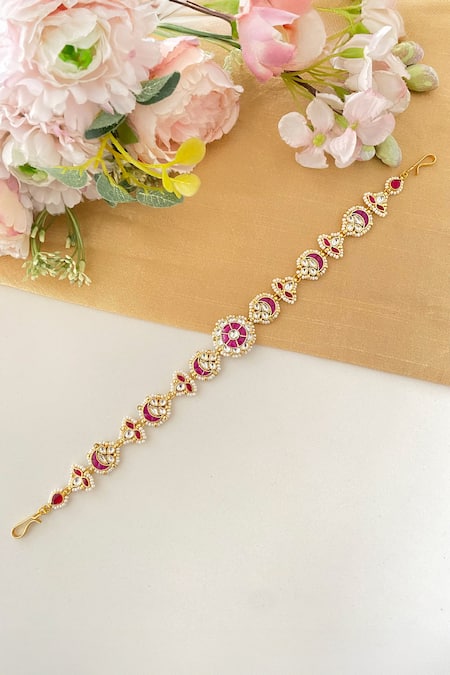 Shop Namasya Pink Stone And Kundan Embellished Sheeshphool at Aza Fashions Shop_Namasya_Pink Stone And Kundan Embellished Sheeshphool _at_Aza_Fashions