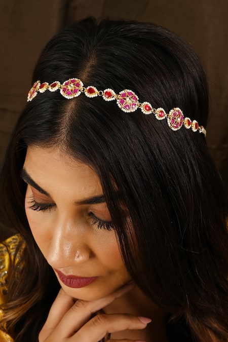 Namasya Pink Kundan And Stone Embellished Sheeshphool 