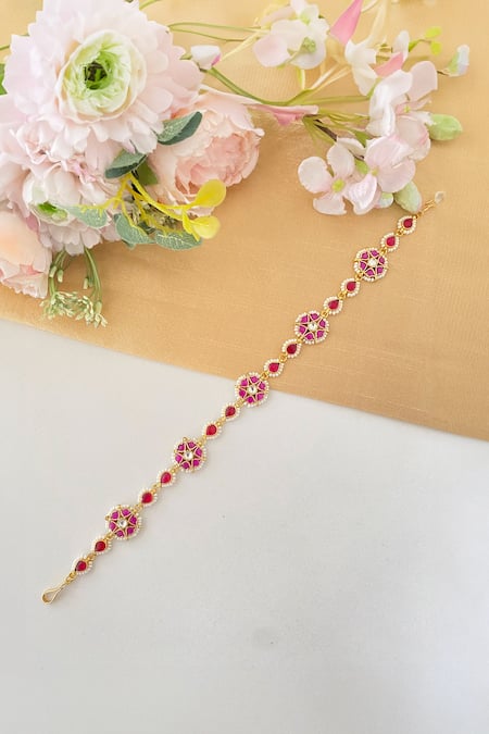 Shop Namasya Pink Kundan And Stone Embellished Sheeshphool at Aza Fashions Shop_Namasya_Pink Kundan And Stone Embellished Sheeshphool _at_Aza_Fashions