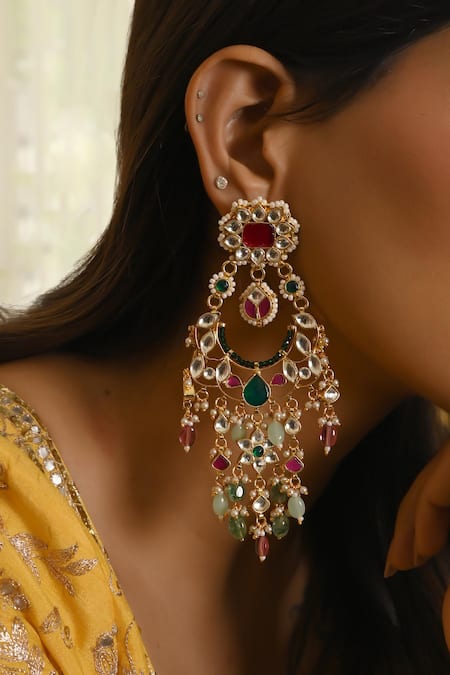 Namasya Stone Embellished Long Chandelier Earrings 