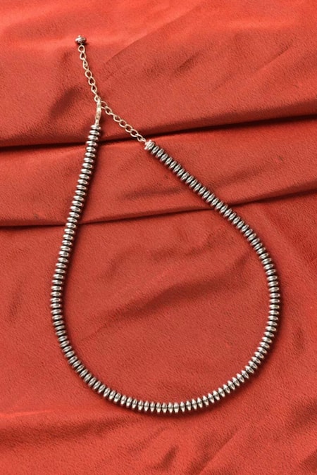 Shop_Kastiya Jewels_Silver Plated Doughnut Natural Hematite Choker Necklace_at_Aza_Fashions