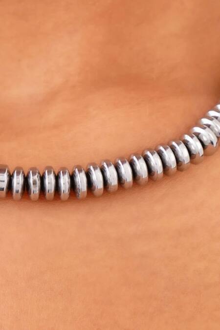 Kastiya Jewels_Silver Plated Doughnut Natural Hematite Choker Necklace_Online_at_Aza_Fashions