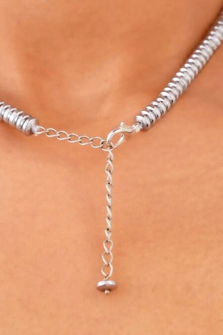 Buy_Kastiya Jewels_Silver Plated Doughnut Natural Hematite Choker Necklace_Online_at_Aza_Fashions