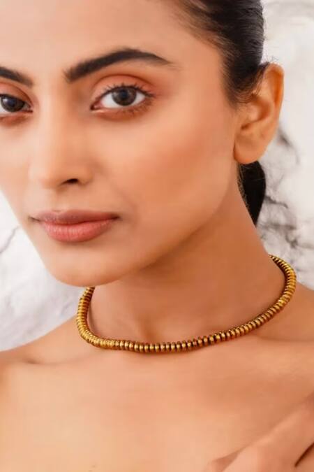 Shop_Kastiya Jewels_Gold Plated Hematite Doughnut Choker Necklace_Online_at_Aza_Fashions