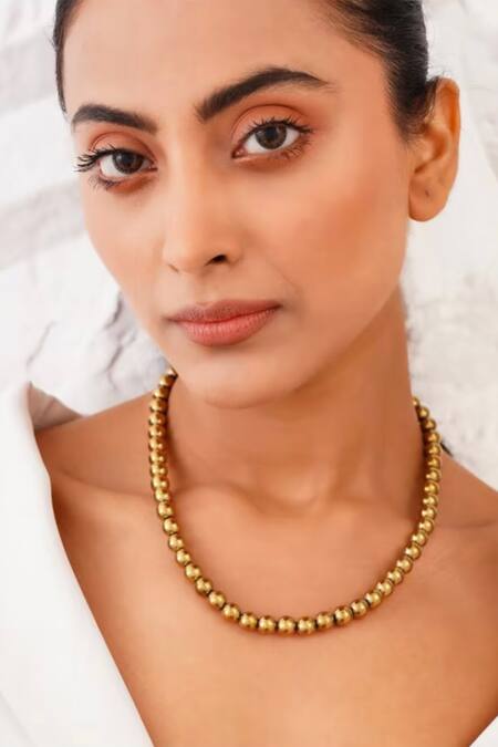 Shop_Kastiya Jewels_Gold Plated Semi Precious Stone Choker Necklace_Online_at_Aza_Fashions