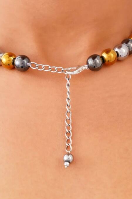 Buy_Kastiya Jewels_Multi Color Natural Hematite Stone Embellished Necklace_Online_at_Aza_Fashions