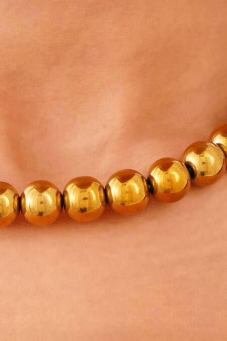 Kastiya Jewels_Gold Plated Natural Hematite Embellished Necklace_Online_at_Aza_Fashions