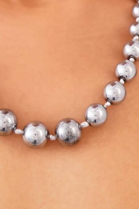 Kastiya Jewels_Silver Plated Natural Hematite Graduation Choker Necklace_Online_at_Aza_Fashions