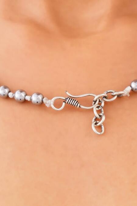 Buy_Kastiya Jewels_Silver Plated Natural Hematite Graduation Choker Necklace_Online_at_Aza_Fashions