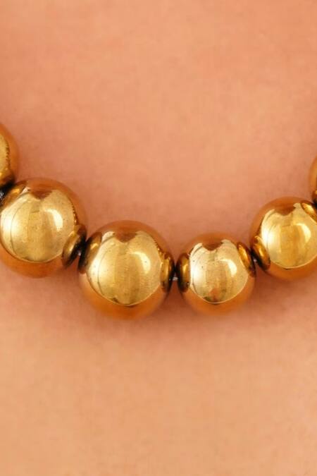 Kastiya Jewels_Gold Plated Natural Hematite Embellished Necklace_Online_at_Aza_Fashions