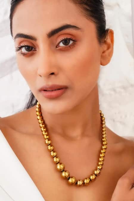 Shop_Kastiya Jewels_Gold Plated Natural Hematite Embellished Necklace_Online_at_Aza_Fashions