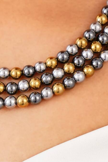 Kastiya Jewels_Multi Color Layered Natural Hematite Necklace_Online_at_Aza_Fashions