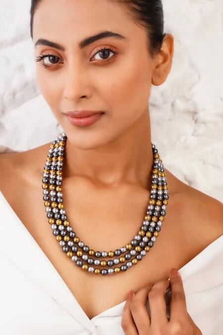Shop_Kastiya Jewels_Multi Color Layered Natural Hematite Necklace_Online_at_Aza_Fashions