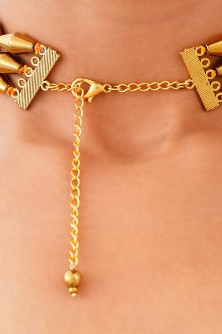 Kastiya Jewels_Gold Plated Natural Hematite Embellished Layered Necklace_Online_at_Aza_Fashions