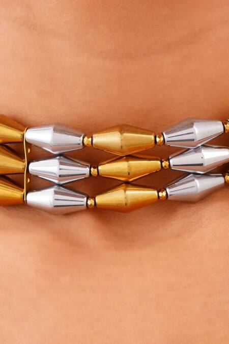 Kastiya Jewels_Multi Color Triple Layered Natural Hematite Choker Necklace_Online_at_Aza_Fashions